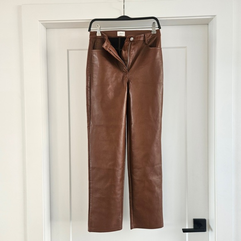 Wilfred Chocolate Brown Faux Leather Straight-Leg Pants